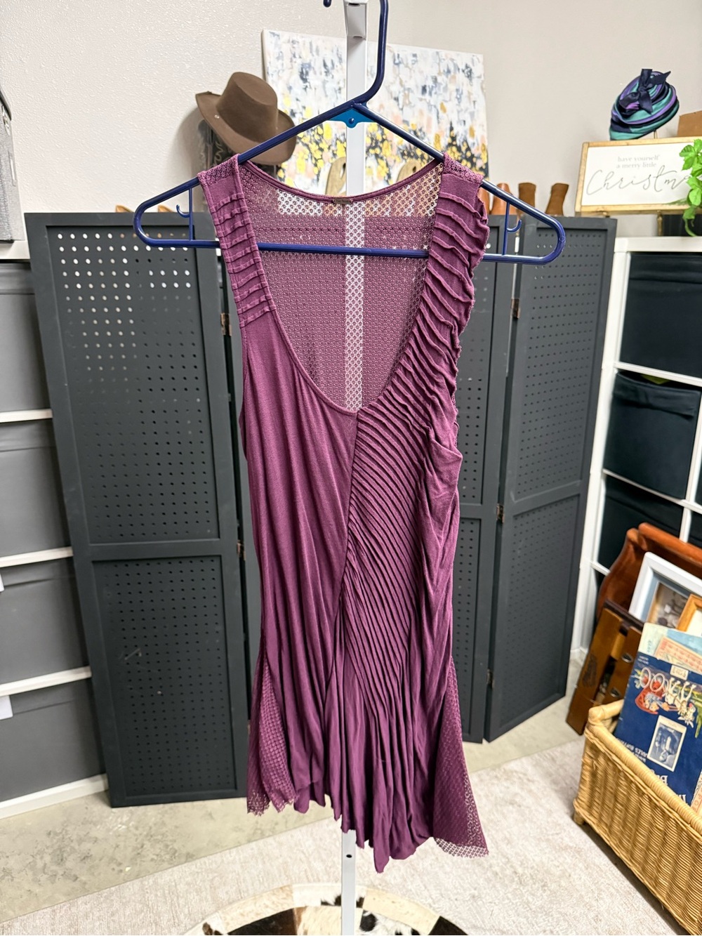 Free People Asymmetrical Sleeveless Pleated Mauve Tunic Dress